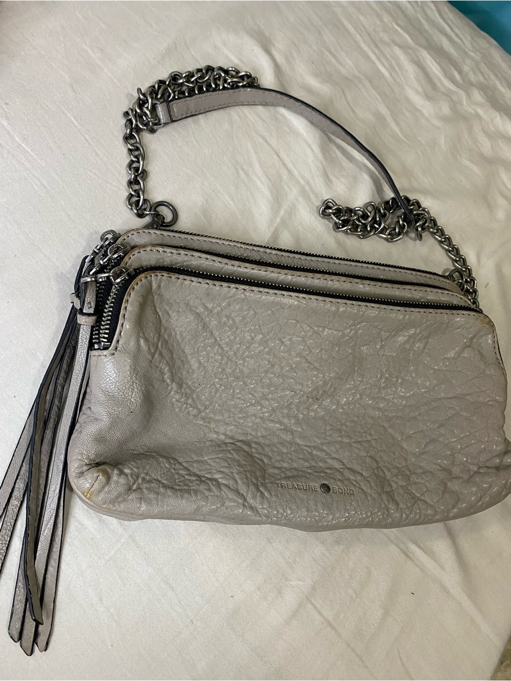 Treasure & Bond Nordstrom Gray Crinkled Leather Triple Zip Crossbody Bag
